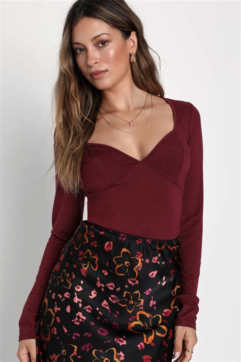 Wine Red Top Bustier Long Sleeve Top Long Sleeve Top Lulus