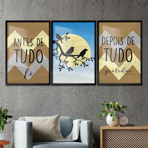 Kit 3 Quadros Decorativos Antes de Tudo Fé Depois de Tudo Gratidão 02