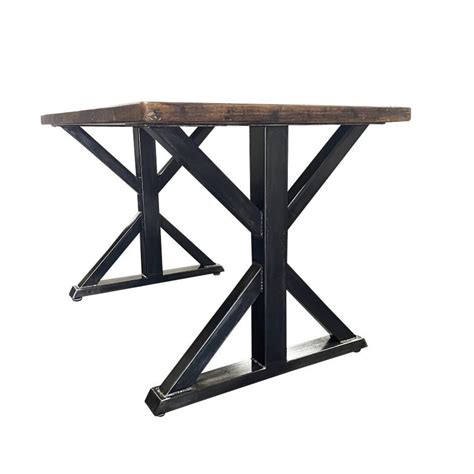 Farmhouse Trestle Metal Table Legs Blackened Steel Finish Adjustable