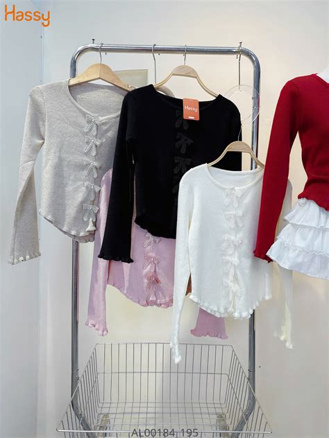 Hassy Áo len tay dài viền bèo đính nơ ren ngọc TK 1 Hassy vn Thời trang nữ hot trend