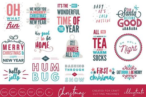 Christmas Quotes Bundle Typography 15 Designs