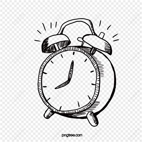 Vector Hand Drawn Black And White Alarmwhite Handsalarm Clock Png