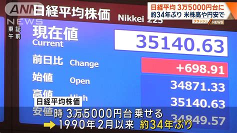 日経平均が約34年ぶり3 5万円超え Ny株価上昇や続く円安で