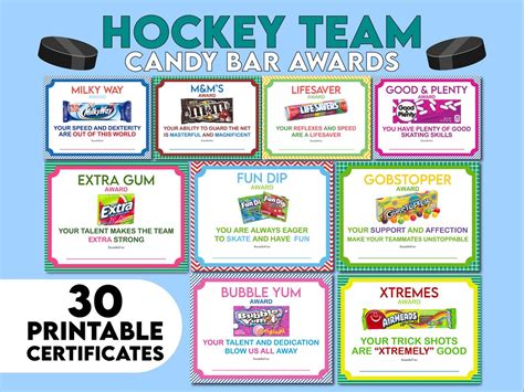 30 Hockey Candy Bar Awards Printable Ice Hockey Team Etsy