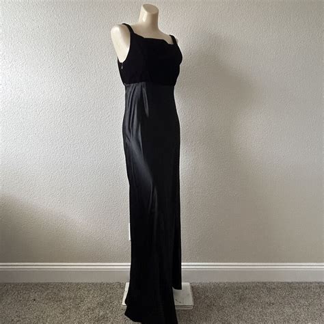 Vintage R Wear Black Satin Velvet Maxi Slip Dress 90s Y2K Whimsigoth Sz