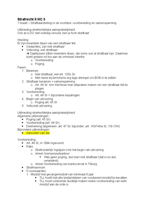 Strafrecht Ii Hc Uitgebreide Aantekeningen Van Hoorcollege Van
