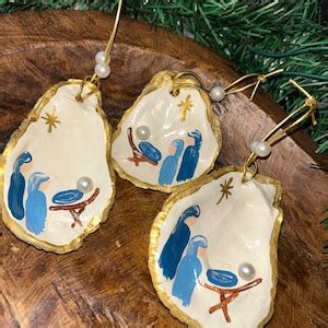 Nativity Ornament Hand Painted Oyster Shell Etsy