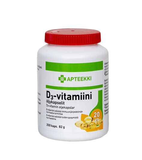 Apteekki D3-vitamiini 20 mikrog öljykapselit 200 kpl (TUOTE POISTUNUT ...