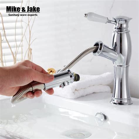 New Arrival Pull Out Bathroom Faucet Basin Sink Mixer Faucet Pull Out Dual Sprayer Nozzle Hot