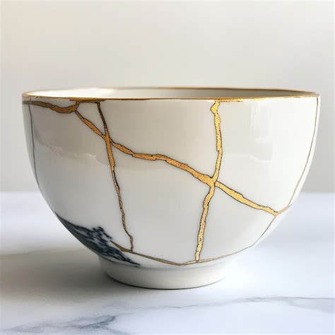 Japanese Kintsugi Bowl Cracked Line Art Pot Premium Ai Generated Image