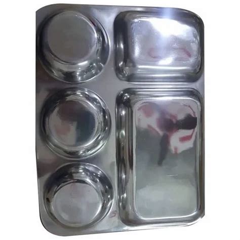 Stainless Steel Silver SS Compartment Plate For Home Hotel And