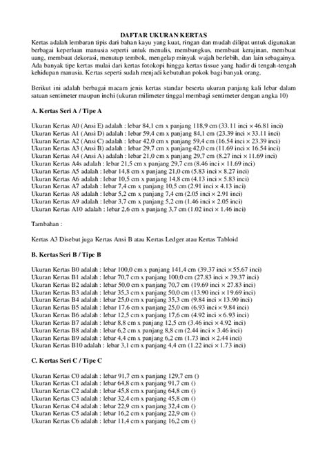 Ukuran Kertas Cv Pulp