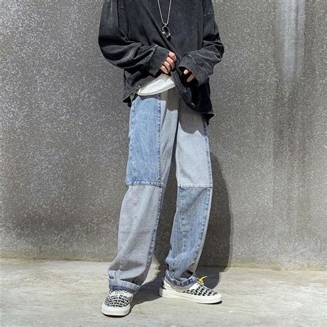 2020 Winter Mens Hip Hop Wide Leg Pants Baggy Homme Cargo Pocket Jeans Blackblue Loose