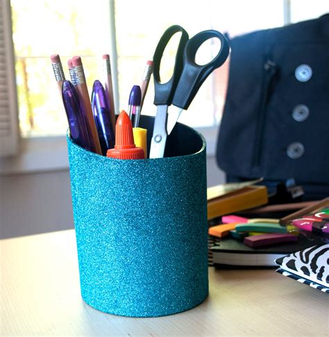 Large Turquoise Pencil Cup Office Supplies Glitter Office