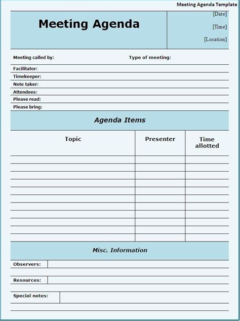 Free Printable Agenda Templates For Meetings