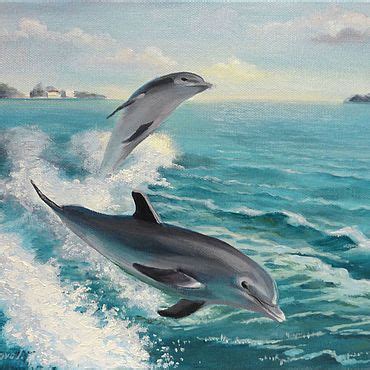 Handmade Dolphin Oil Painting