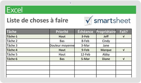 Modèles gratuits de listes de tâches dans Excel