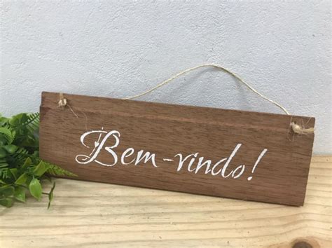 Plaquinha Decorativa Bem Vindos Madeira Maciça c Corda Elo7