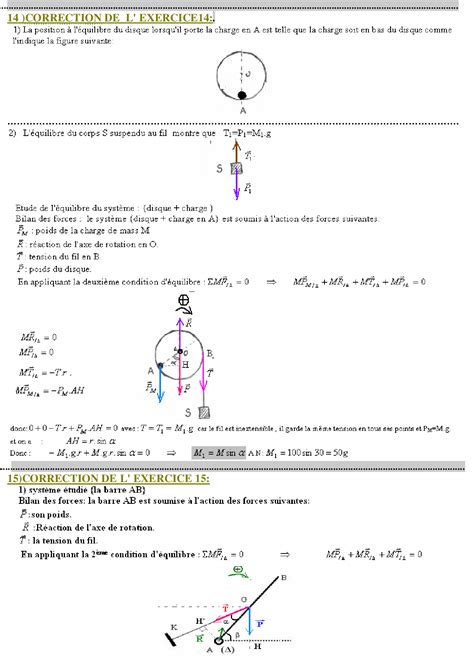 Équilibre Dun Solide En Rotation Autour Dun Axe Fixe Corrigé Série