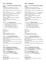 Sorry Justin Bieber Esl Worksheet By Mabies