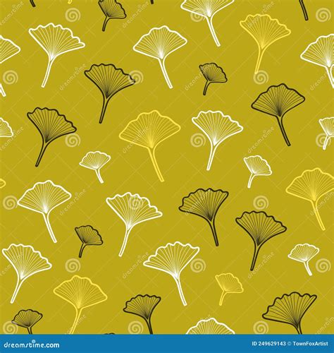 Seamless Vector Pattern With Japanese Ginkgo Biloba Tree Leaves Stock