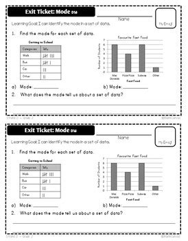 Math Exit Tickets GRADE 2 Strand D Data 2020 Ontario Curriculum