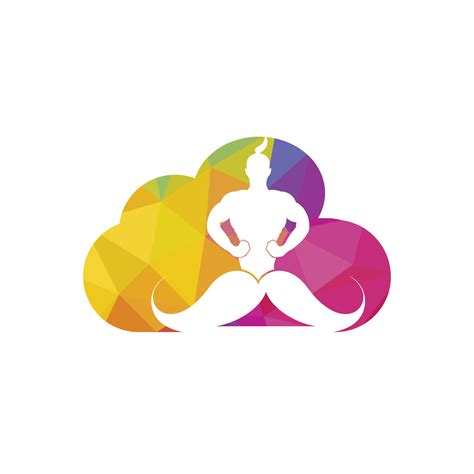 Mustache Genie Cloud Shape Vector Logo Design Strong Genie Icon