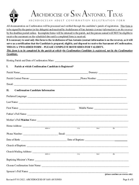 Fillable Online Registration Form Archdiocese Of San Antonio