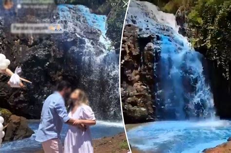 Couple slammed for dyeing waterfall blue for gender-reveal party