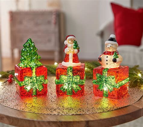 Set Of 3 Mercury Glass Holiday Figures With Gifts By Valerie QVC