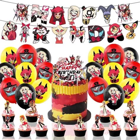 Hazbin Hotel Theme Happy Birthday Party Supplies Banner Cake Topper