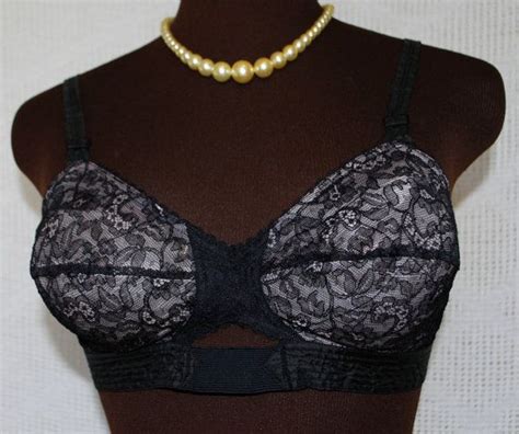 1950s Bullet Bra Lovable Black Lace With Pink Chiffon 36 B Vintage