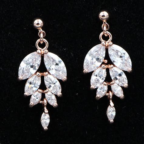 Heezen 2017 Fashion Leaf Design Earrings Clear Marquise Cut Zircon