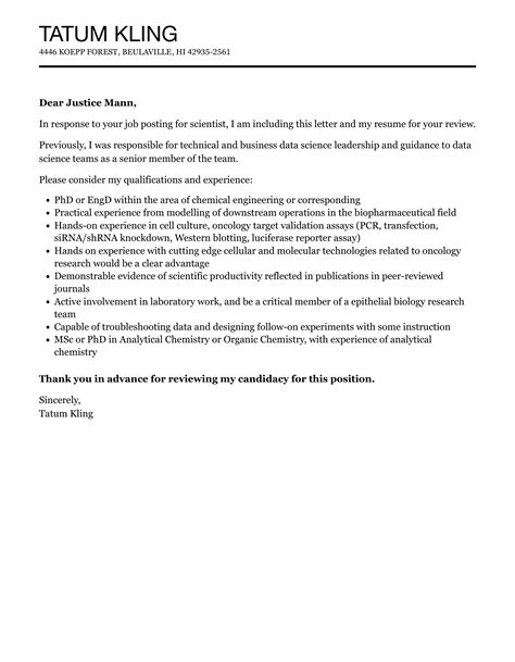 Scientist Cover Letter Velvet Jobs