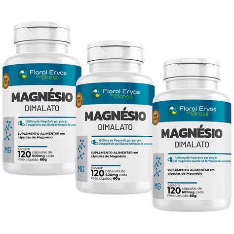 Kit 3x Magnésio Dimalato 120 Capsulas cada Floral Ervas do Brasil