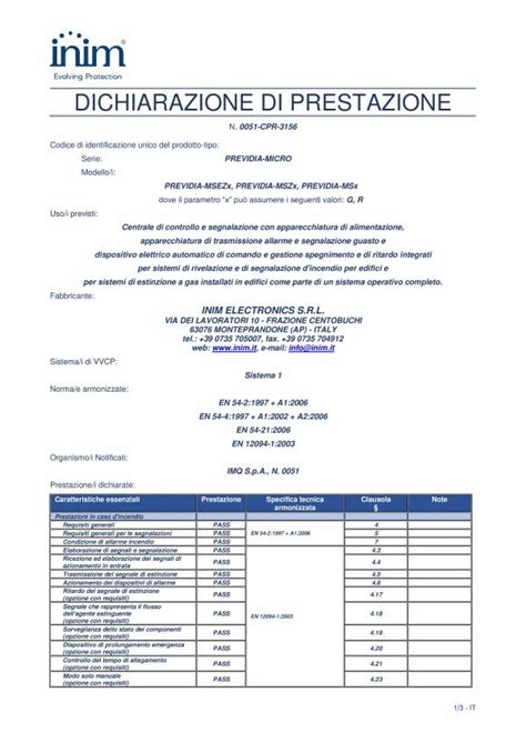 Previdia Micro S Déclaration de Prestation N 0051 CPR 3156 du