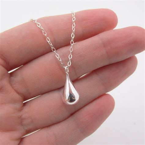 Sterling Silver Teardrop Necklace 3d Tear Rounded Drop Etsy