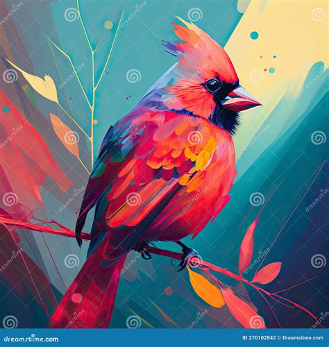 Abstract Painting Of Beautiful Male Red Cardinal In Garden Stock Illustration Illustration Of