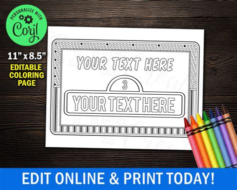 Editable Welcome Street Sign Coloring Page 11 X 85 Etsy