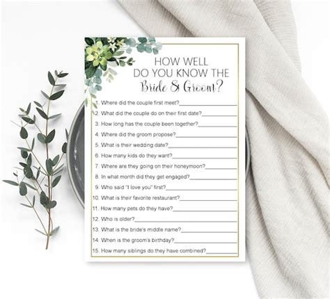 How Well Do You Know The Bride And Groom Greenery Bridal Shower Game