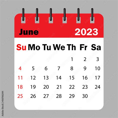 Red Calendar June 2023 On A Spiral Calendar Reminder 2023 Business