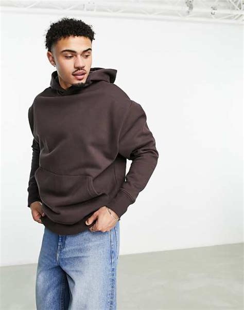 Asos Design Heavyweight Oversized Hoodie In Brown Asos