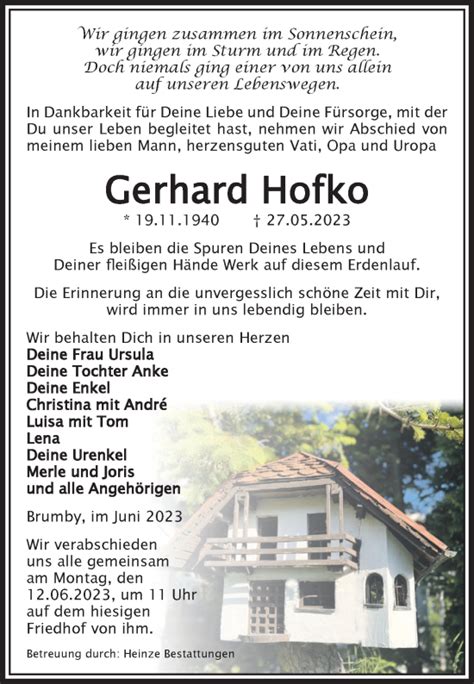 Traueranzeigen Von Gerhard Hofko Abschied Nehmen De