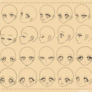 Retro Anime Style Head Stamp Procreate Brush, PNG File Set, 90s Anime ...