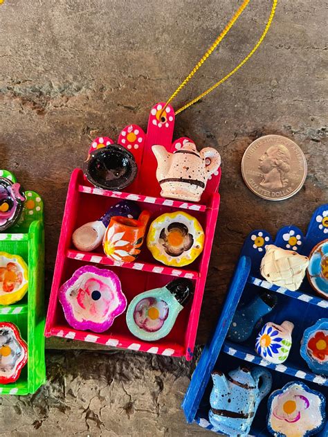 Set Of 3 Handmade Mexican Kitchen Abanico Ornaments Wood Clay Etsy