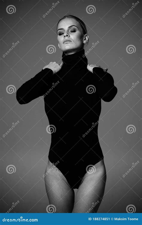 Fashion And Lingerie Concept Beautiful Blond Lady Portrait In Black