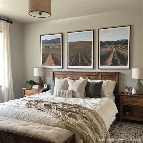Modern Farmhouse Bedroom With Wall Art Stable Diffusion Online