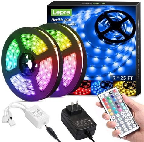 Lepro 50ft Rgb Led Strip Lights Set 2x25ft With 12v Etl Adapter 5050