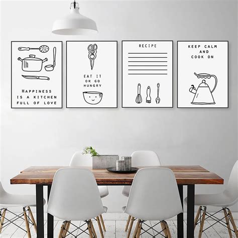 Black White Food Quotes Posters Prints Nordic Style Minimalist Kitchen Home Big Wall Pictures ...