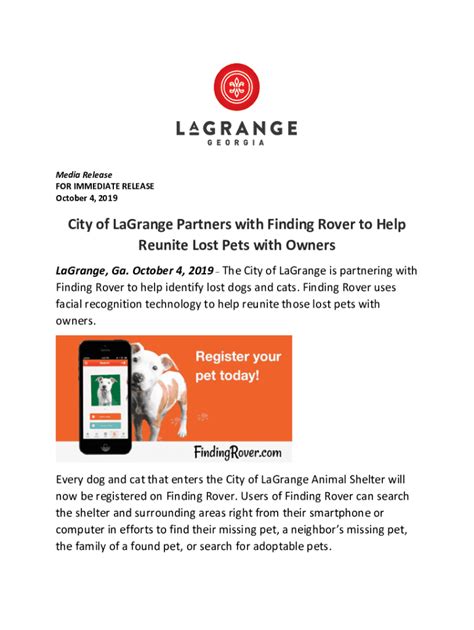 Fillable Online City Of Lagrange Partners With Finding Rover To Help